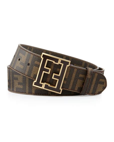 fendi ff college zucca black and brown yellow buckle|Men's Designer Belts in Leather, Fabric, Metal .